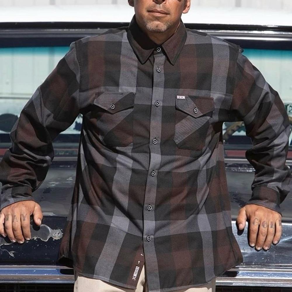 NEW Dixxon Valencia Plaid Button-Up Shirt - Black and Brown